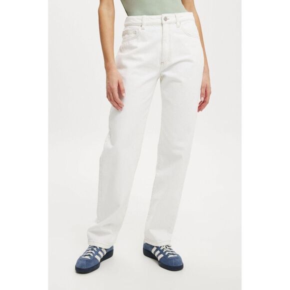 COTTON ON WHITE HIGH RISE LONG STRAIGHT LEG HIGH RISE JEANS‎ SZ 4 - Picture 1 of 8